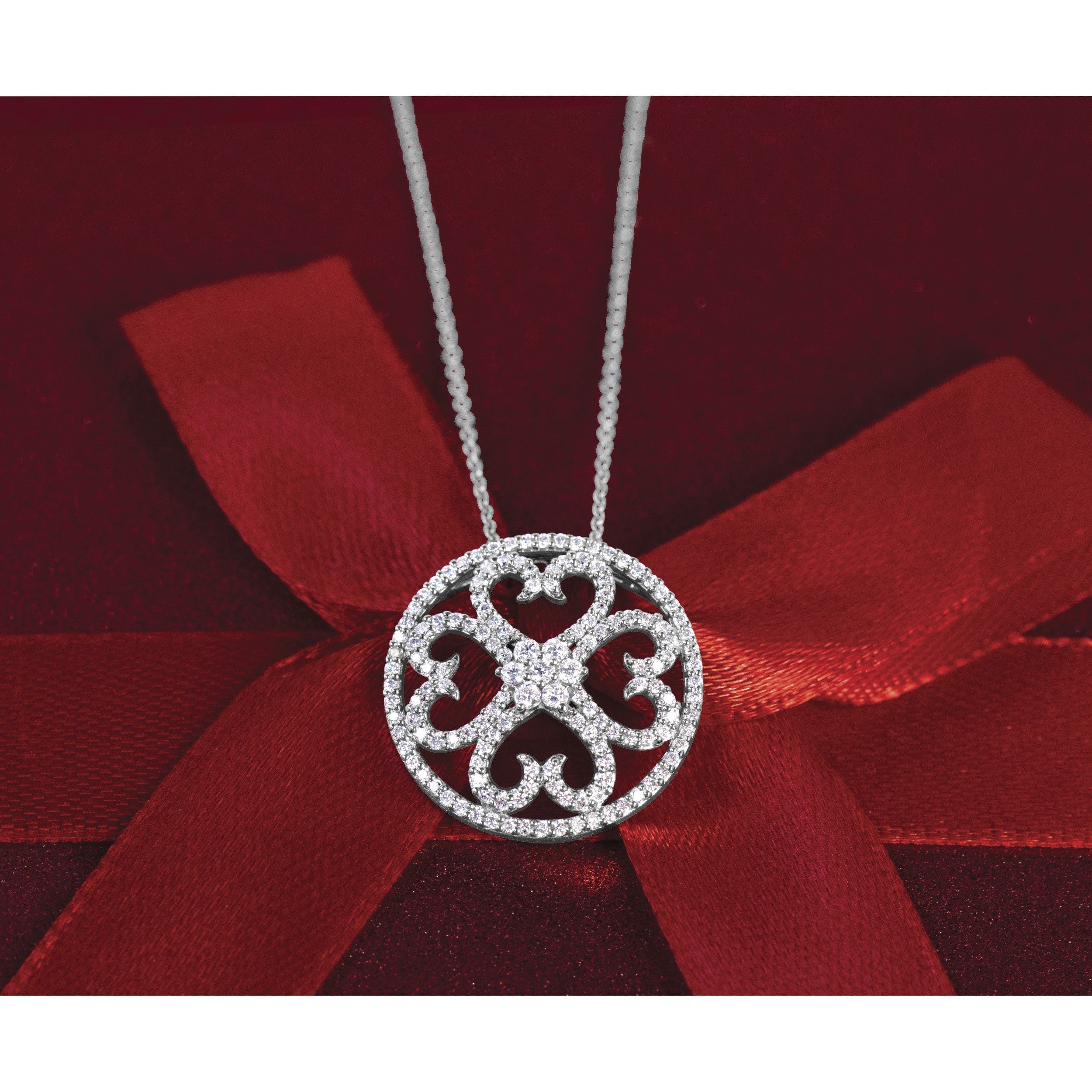 14k Weißgold Vintage-Herzen-Anhänger mit echten Diamanten