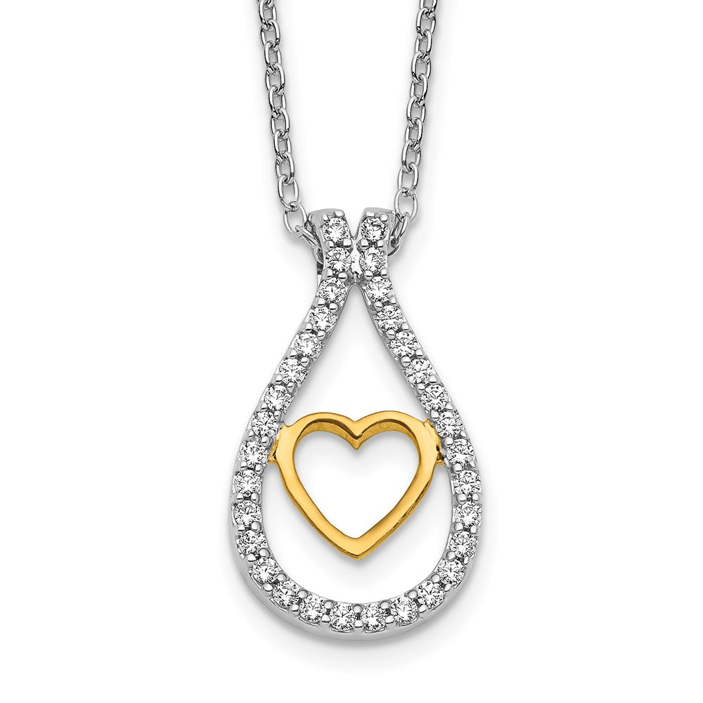 14K Bicolor-Gold Herzanhänger mit echten Diamanten