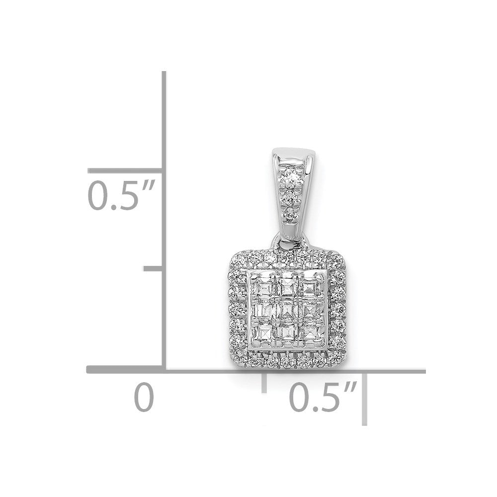 14K Weißgold Anhänger mit 0,25 ct. echten Diamanten, quadratisches Cluster-Design