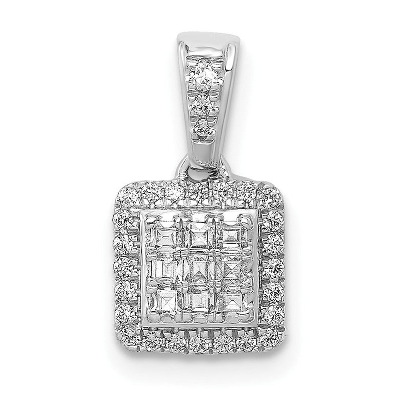 14K Weißgold Anhänger mit 0,25 ct. echten Diamanten, quadratisches Cluster-Design