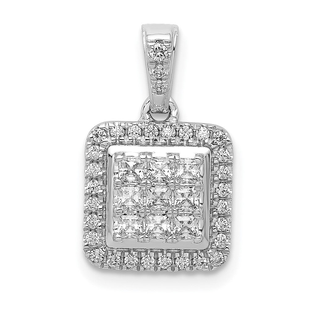 14K Weißgold 0,5 ct. Echter Diamant Quadratischer Cluster-Anhänger