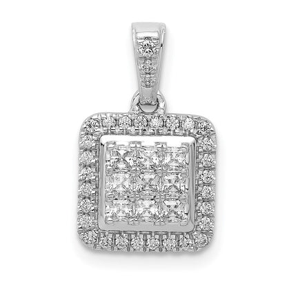14K Weißgold 0,5 ct. Echter Diamant Quadratischer Cluster-Anhänger