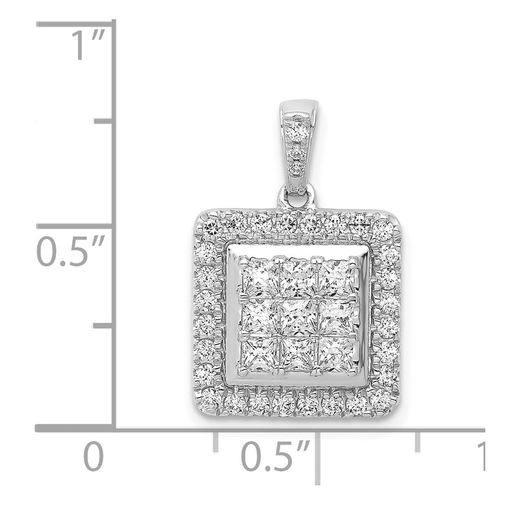 14K Weißgold 1 ct. Echter Diamant Quadrat-Cluster-Anhänger
