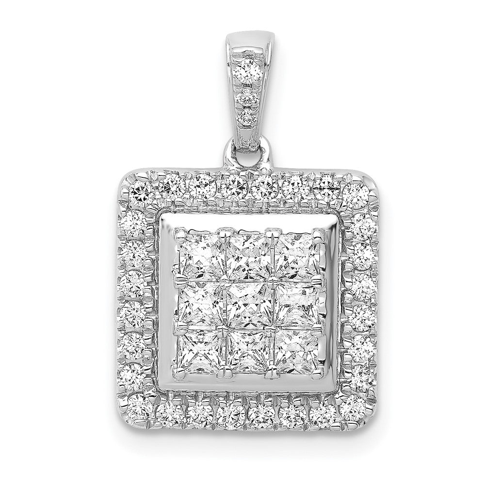 14K Weißgold 1 ct. Echter Diamant Quadrat-Cluster-Anhänger