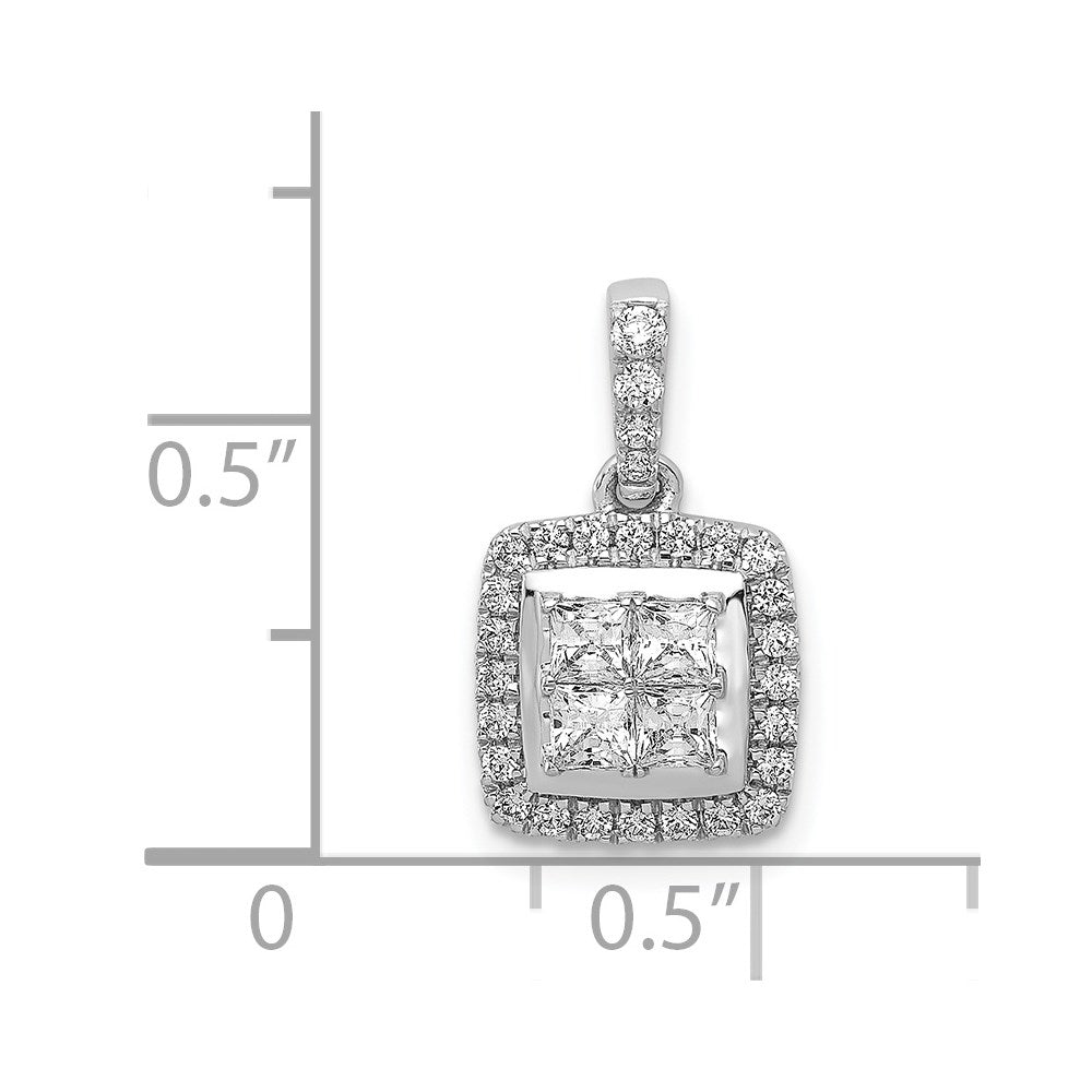 14k Weißgold 0,5 ct. Echter Diamant Quadratischer Cluster-Anhänger