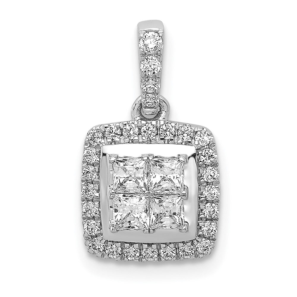 14k Weißgold 0,5 ct. Echter Diamant Quadratischer Cluster-Anhänger