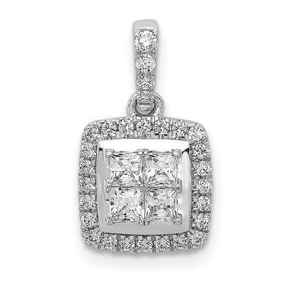 14k Weißgold 0,5 ct. Echter Diamant Quadratischer Cluster-Anhänger