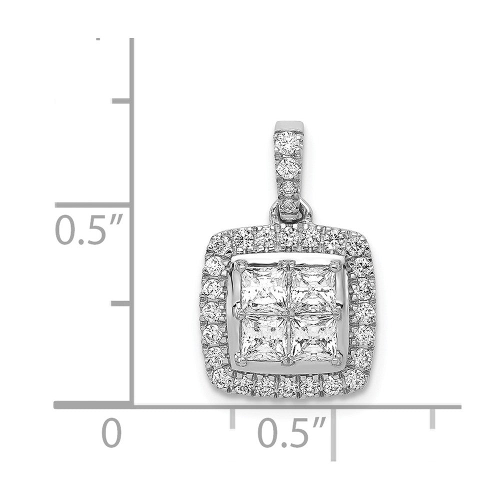 14K Weißgold 1 ct. Echter Diamant Quadrat-Cluster-Anhänger