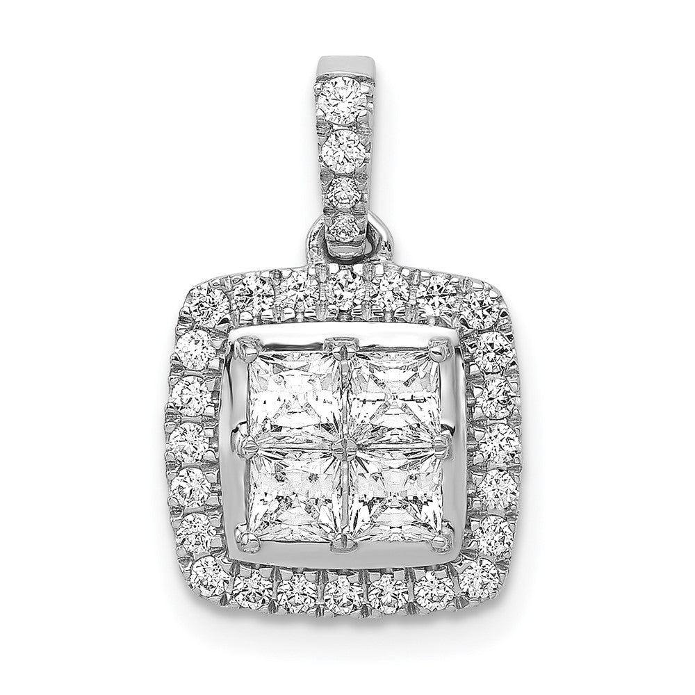 14K Weißgold 1 ct. Echter Diamant Quadrat-Cluster-Anhänger