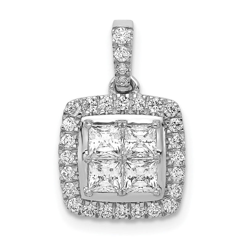 14K Weißgold 1 ct. Echter Diamant Quadrat-Cluster-Anhänger