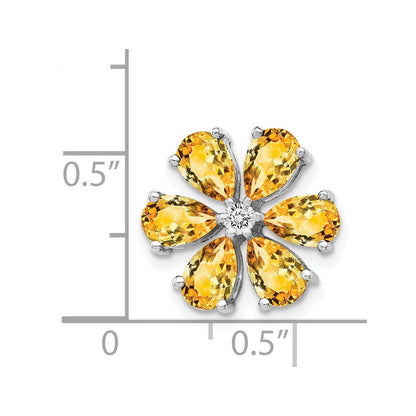 14K Weißgold Echt Diamant Citrin 6 Petal Blume Kette Anhänger