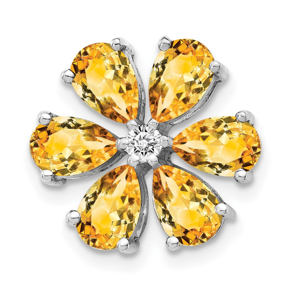 14K Weißgold Echt Diamant Citrin 6 Petal Blume Kette Anhänger