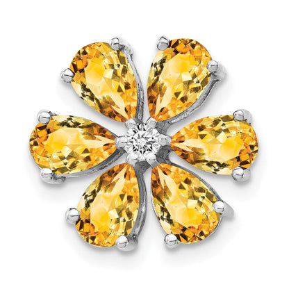 14K Weißgold Echt Diamant Citrin 6 Petal Blume Kette Anhänger