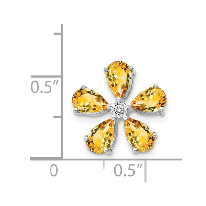 14K Weißgold Echt Diamant Citrin 5 Petal Blume Kette Anhänger