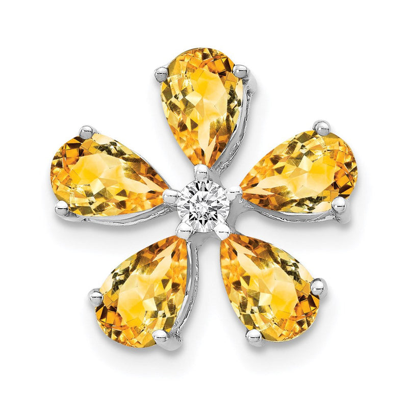 14K Weißgold Echt Diamant Citrin 5 Petal Blume Kette Anhänger