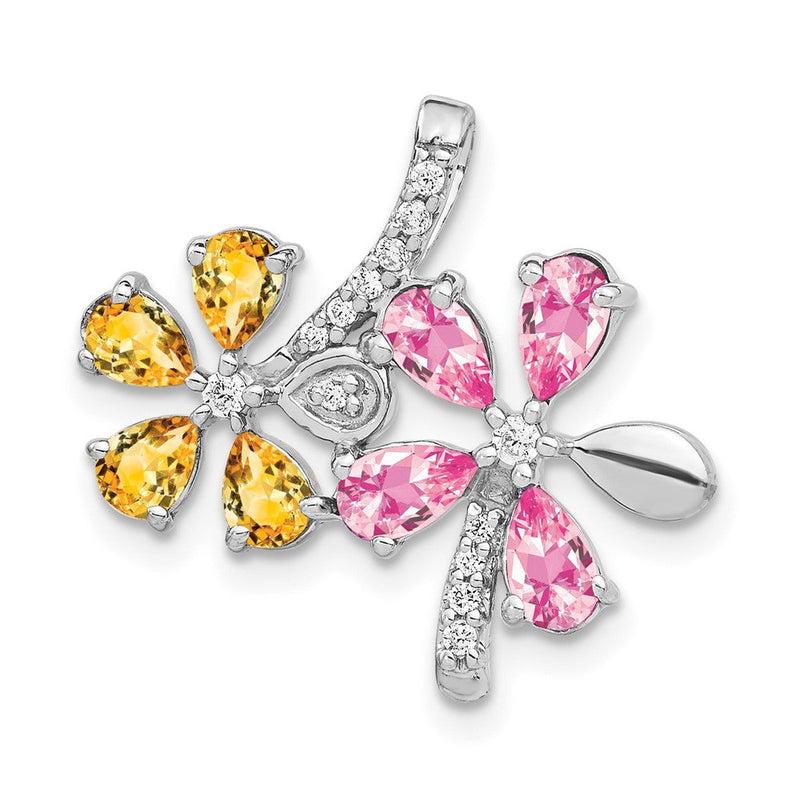 14K Weißgold 14K Weißgold Diamant und 2.44 Citrin/pink Turmalin Blume Anhänger
