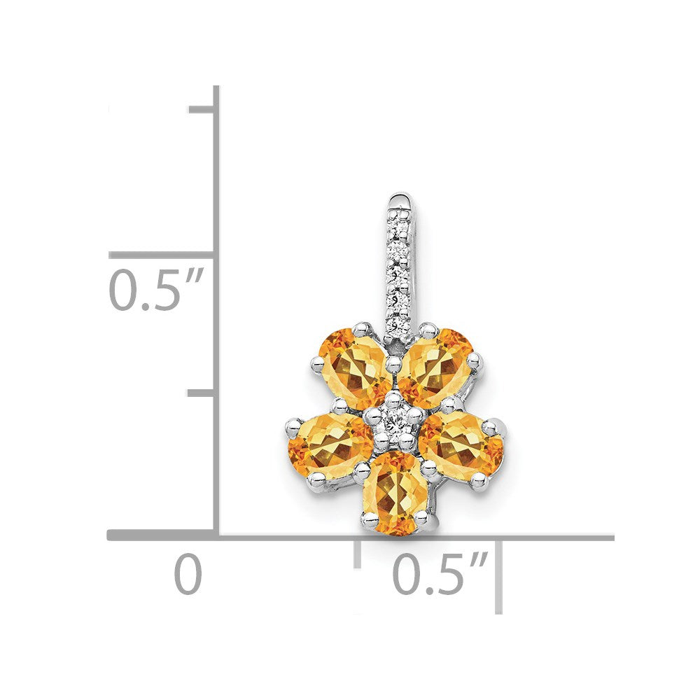 14K Weißgold Anhänger mit echtem Diamant und 1,37 ct. Citrin in Blütenform