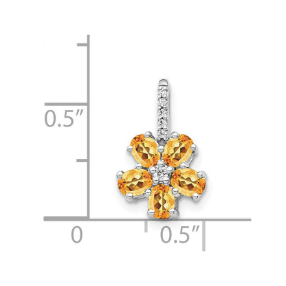 14K Weißgold Anhänger mit echtem Diamant und 1,37 ct. Citrin in Blütenform