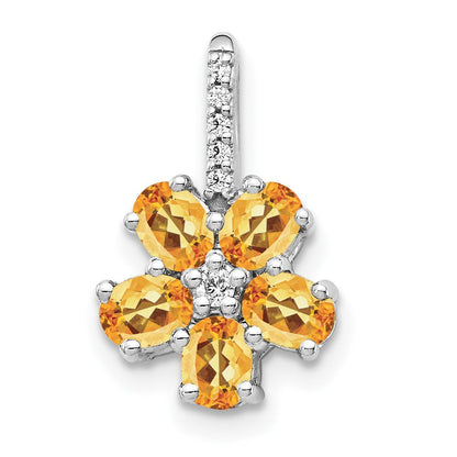 14K Weißgold Anhänger mit echtem Diamant und 1,37 ct. Citrin in Blütenform