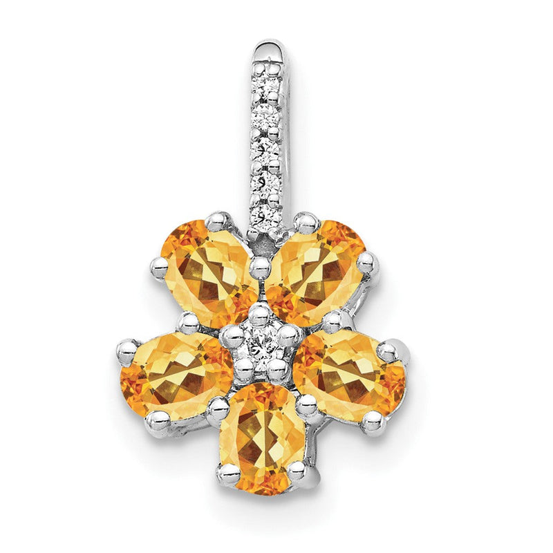 14K Weißgold Anhänger mit echtem Diamant und 1,37 ct. Citrin in Blütenform