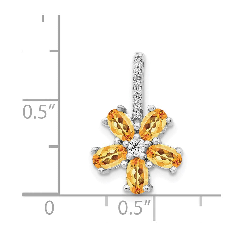 14K Weißgold Anhänger mit echtem Diamant und 1,69 ct. Citrin-Blume