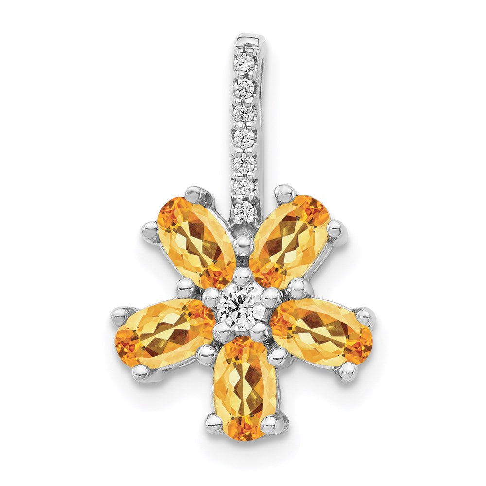 14K Weißgold Anhänger mit echtem Diamant und 1,69 ct. Citrin-Blume