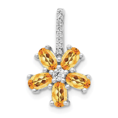 14K Weißgold Anhänger mit echtem Diamant und 1,69 ct. Citrin-Blume