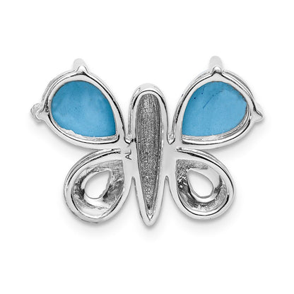 14K Weißgold Schmetterlings-Anhänger mit echtem Diamant und Türkis-Cabochon