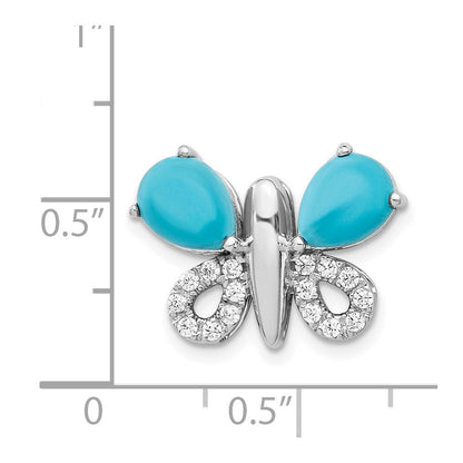 14K Weißgold Schmetterlings-Anhänger mit echtem Diamant und Türkis-Cabochon