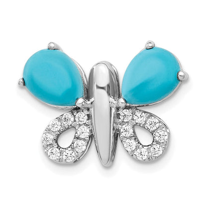 14K Weißgold Schmetterlings-Anhänger mit echtem Diamant und Türkis-Cabochon