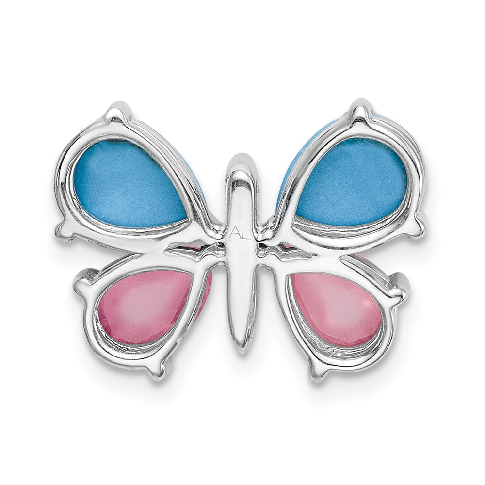 14K Weißgold Schmetterlings-Anhänger mit echtem Diamant, Cabochon-Türkis und Rosenquarz