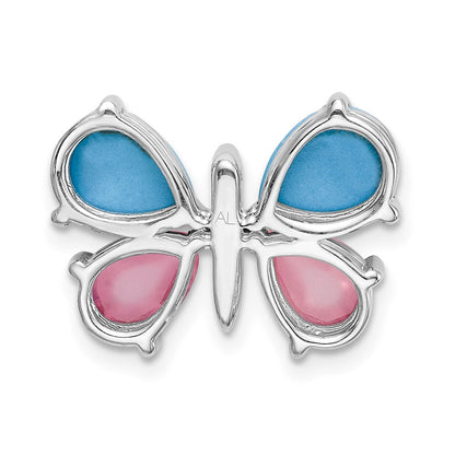 14K Weißgold Schmetterlings-Anhänger mit echtem Diamant, Cabochon-Türkis und Rosenquarz
