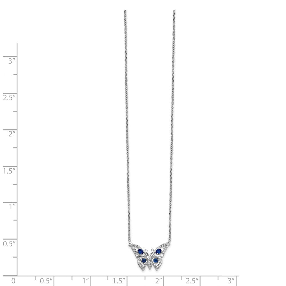 14K Weißgold Echt Diamant & Saphir Schmetterling Halskette