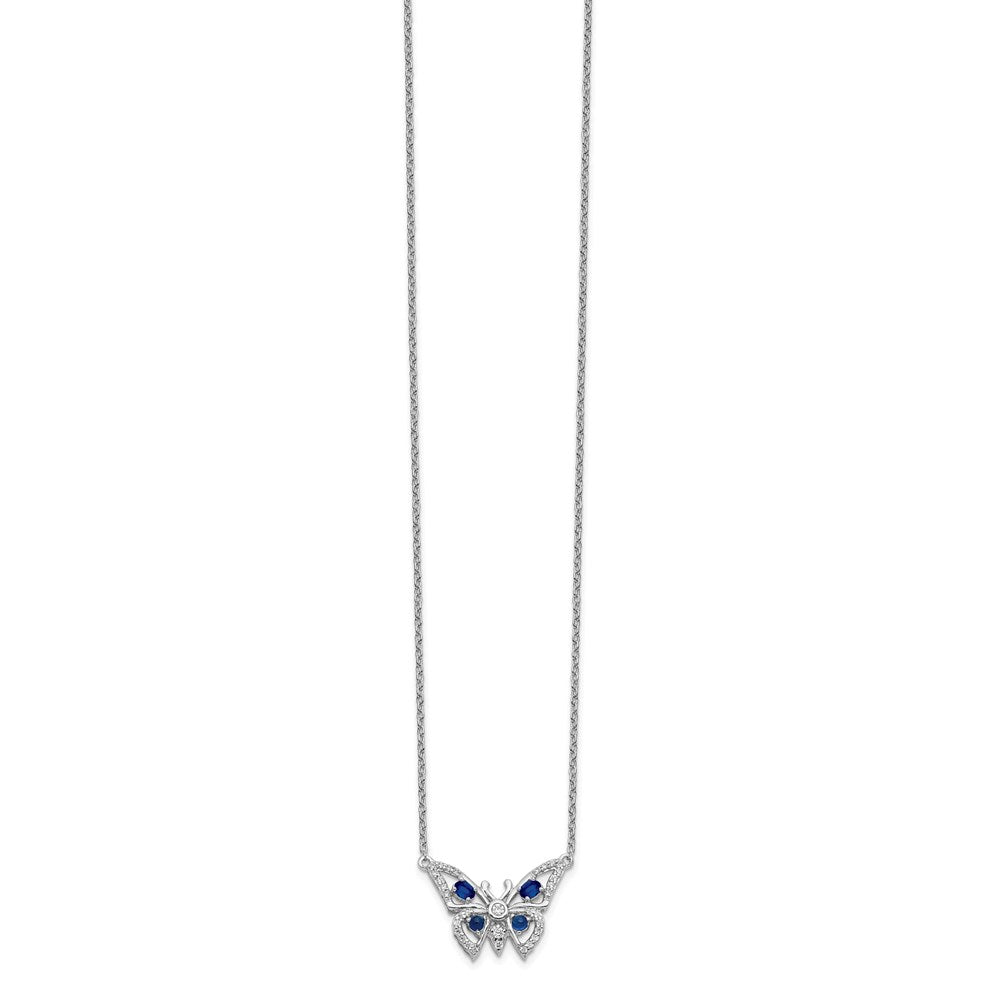 14K Weißgold Echt Diamant & Saphir Schmetterling Halskette