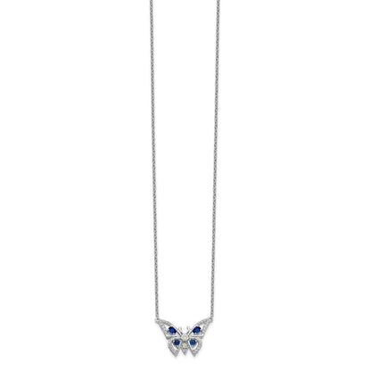 14K Weißgold Echt Diamant & Saphir Schmetterling Halskette