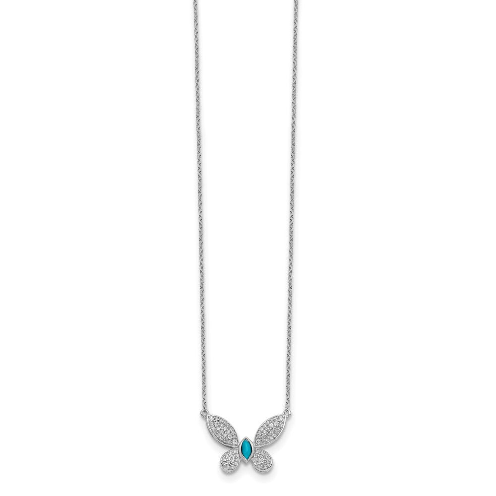 14K Weißgold Echt Diamant und Türkis Schmetterling Halskette