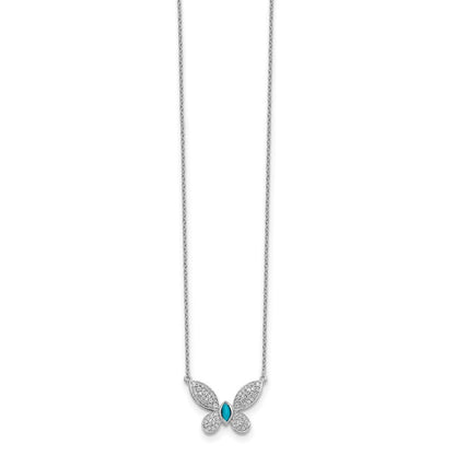 14K Weißgold Echt Diamant und Türkis Schmetterling Halskette