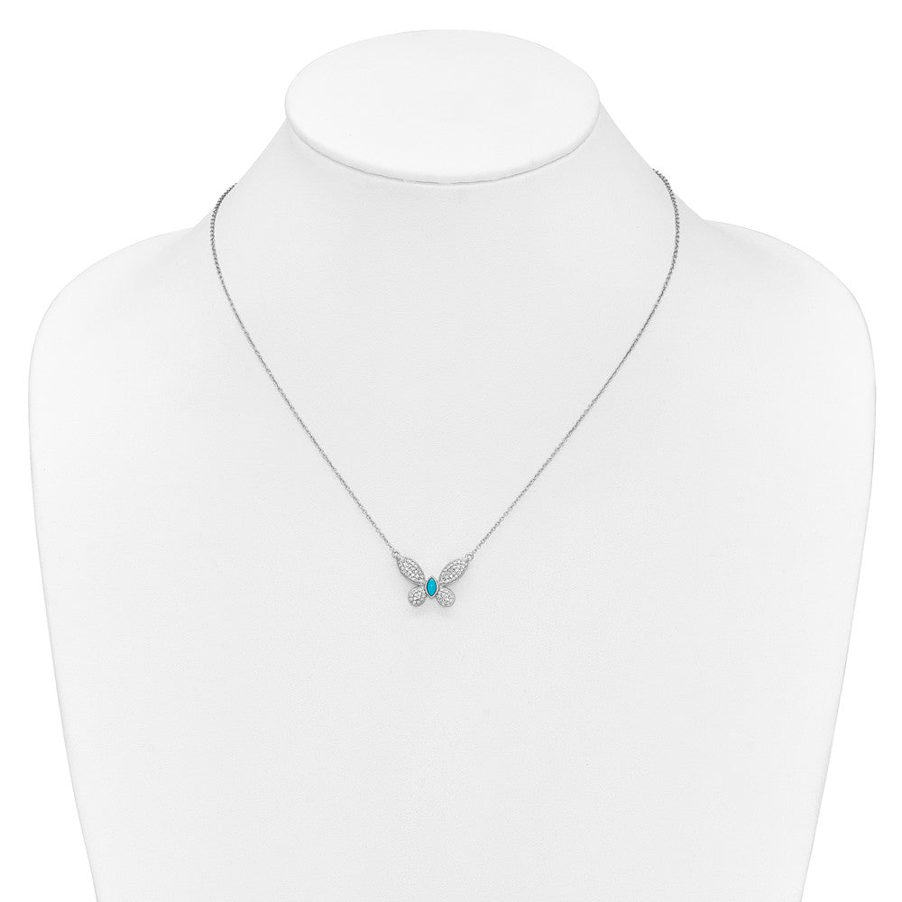 14K Weißgold Echt Diamant und Türkis Schmetterling Halskette