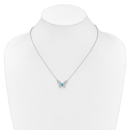 14K Weißgold Echt Diamant und Türkis Schmetterling Halskette