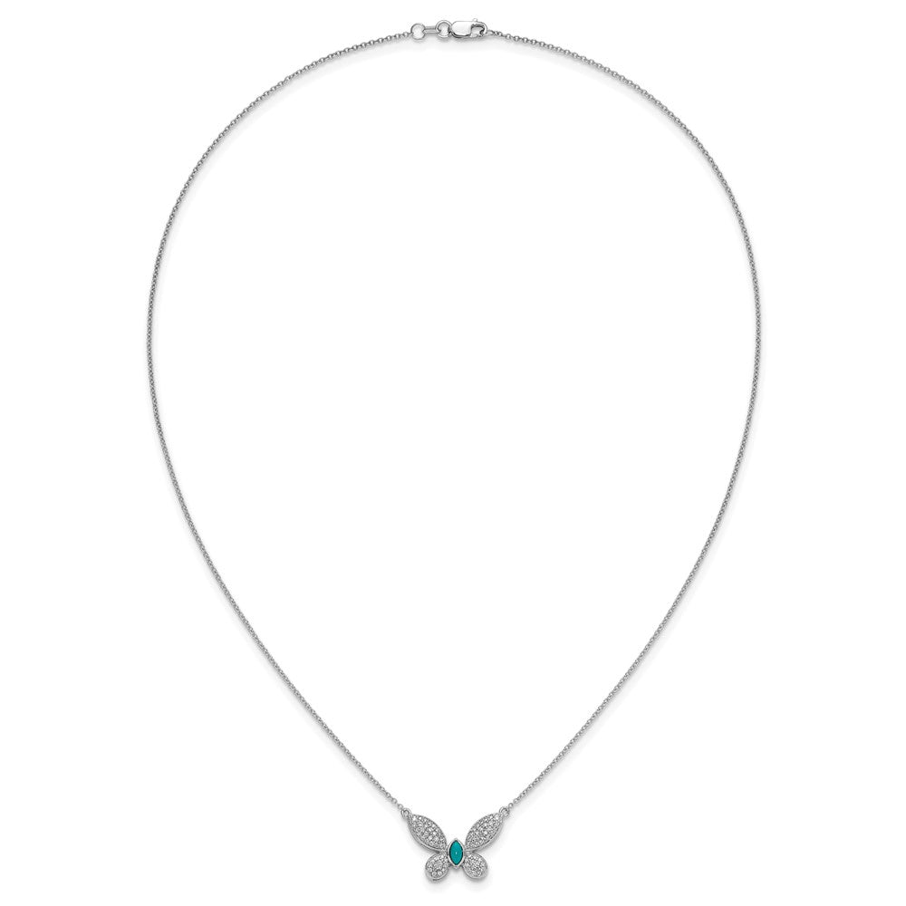 14K Weißgold Echt Diamant und Türkis Schmetterling Halskette