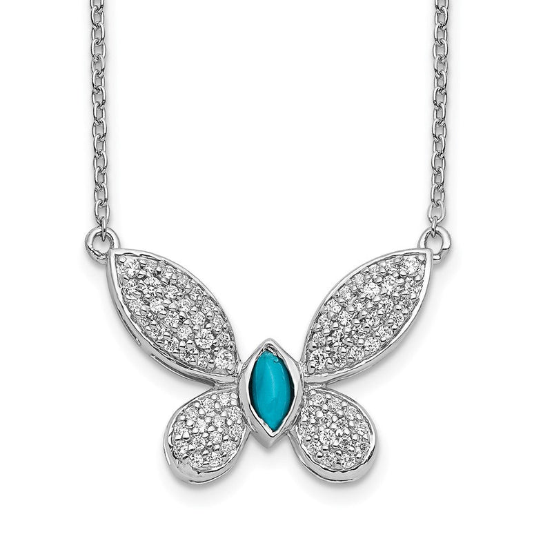 14K Weißgold Echt Diamant und Türkis Schmetterling Halskette