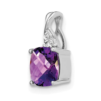 14K Weißgold Schachbrett Amethyst und Diamant Anhänger