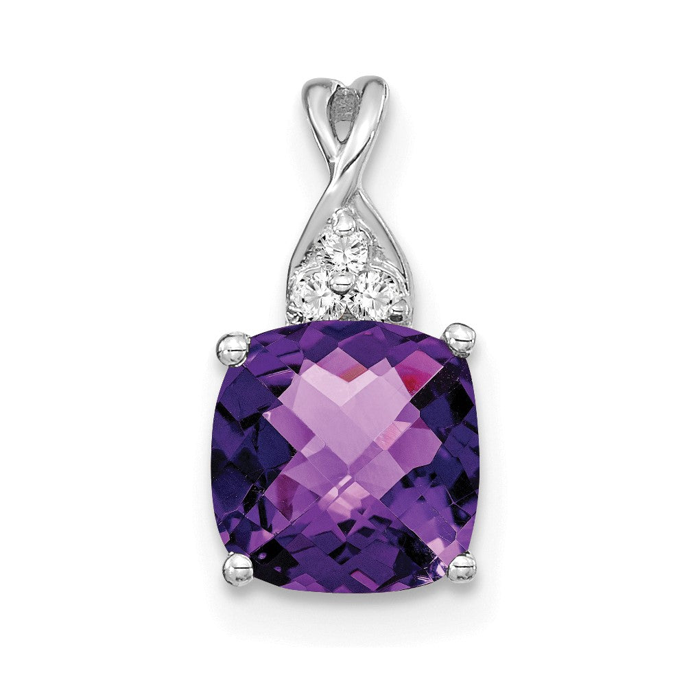 14K Weißgold Schachbrett Amethyst und Diamant Anhänger