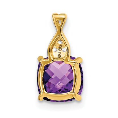 14K Gelbgold Anhänger mit Amethyst im Karomuster und echten Diamanten
