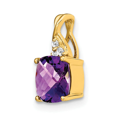 14K Gelbgold Anhänger mit Amethyst im Karomuster und echten Diamanten