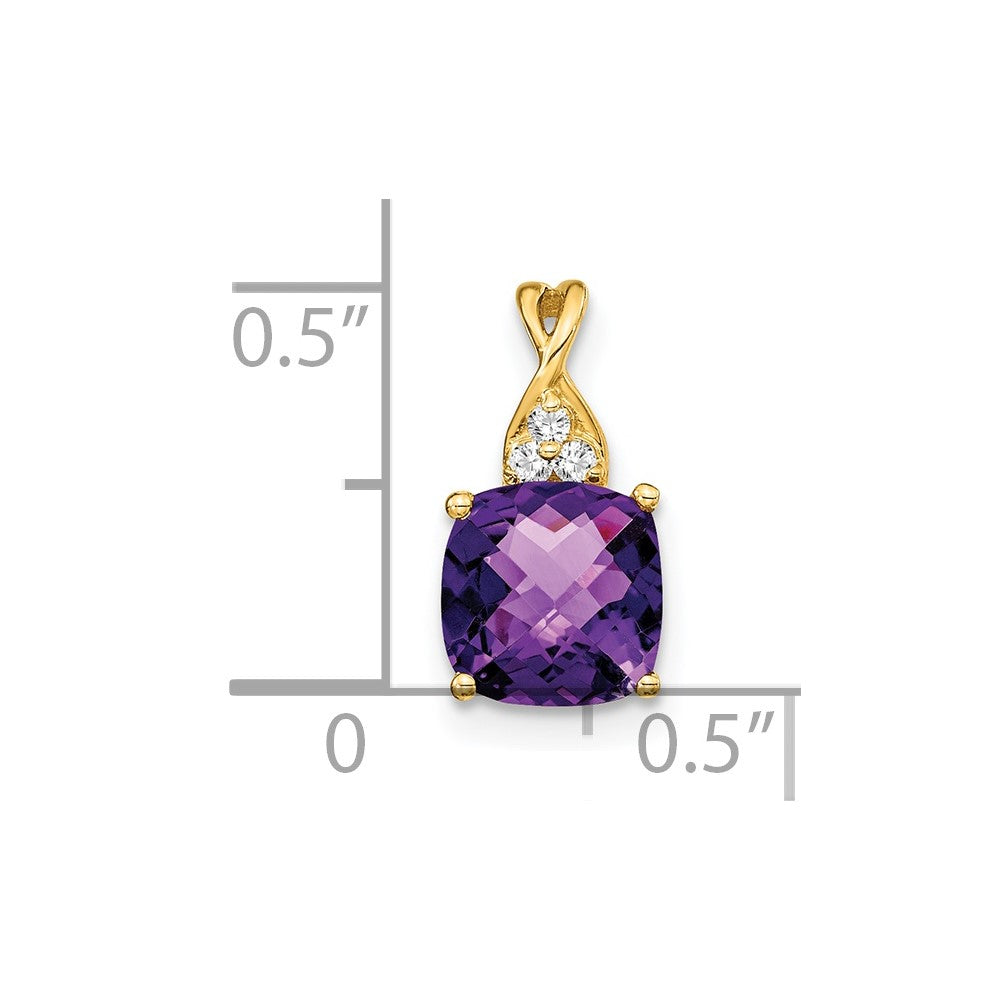 14K Gelbgold Anhänger mit Amethyst im Karomuster und echten Diamanten