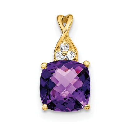 14K Gelbgold Anhänger mit Amethyst im Karomuster und echten Diamanten