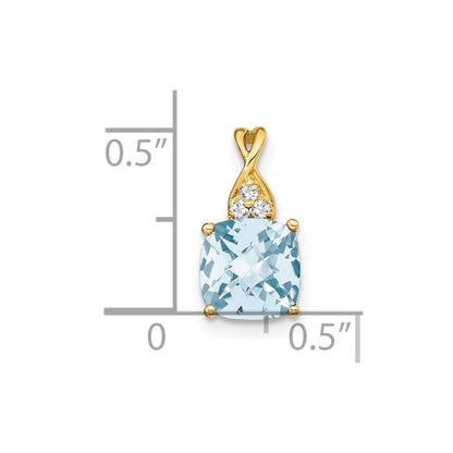 14K Gelbgold Anhänger mit Aquamarin im Karomuster-Schliff und echten Diamanten