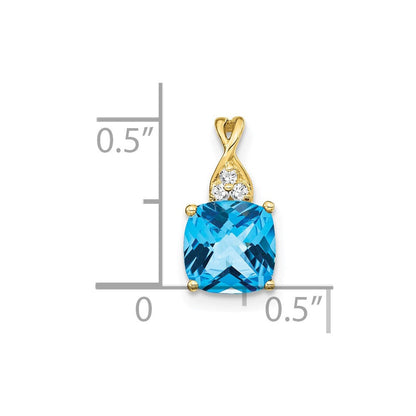 10K Gelbgold Schachbrett Blautopas und Diamant Anhänger