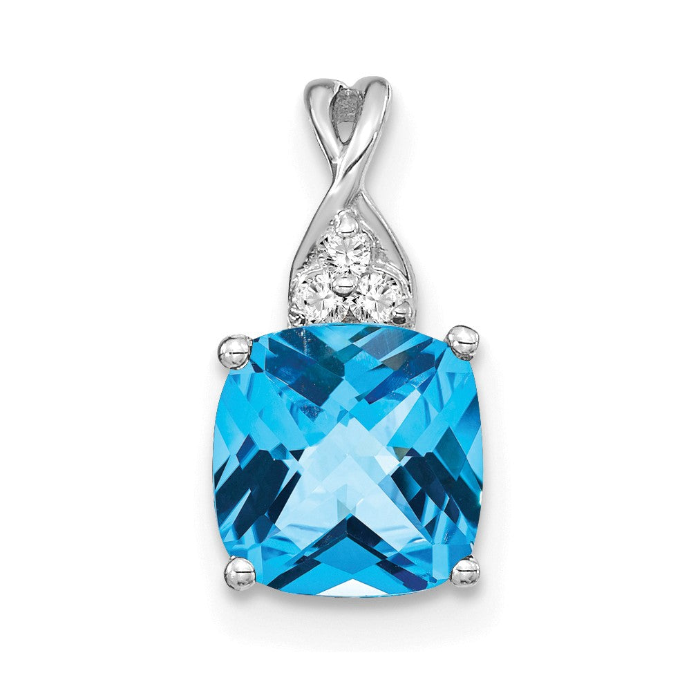 14K Weißgold Schachbrett Blautopas und Diamant Anhänger